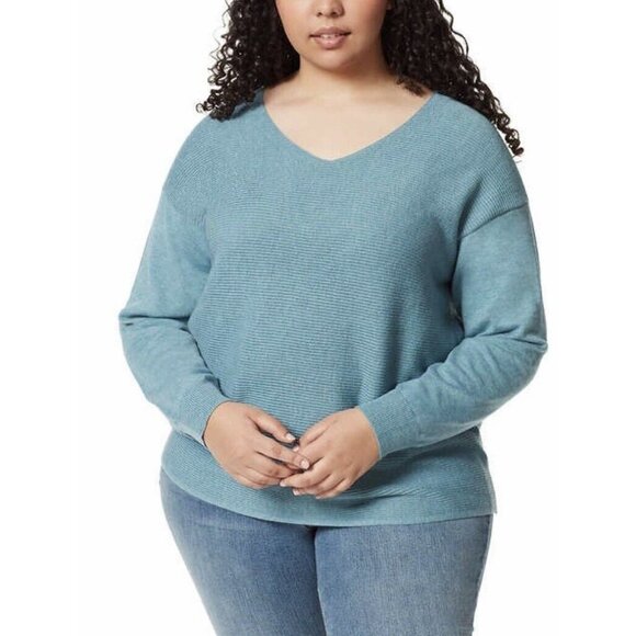 Ella Moss Women's V Neck Ribbed Soft Pullover Sweater Size XXL NWT Color Blue - Picture 1 of 6